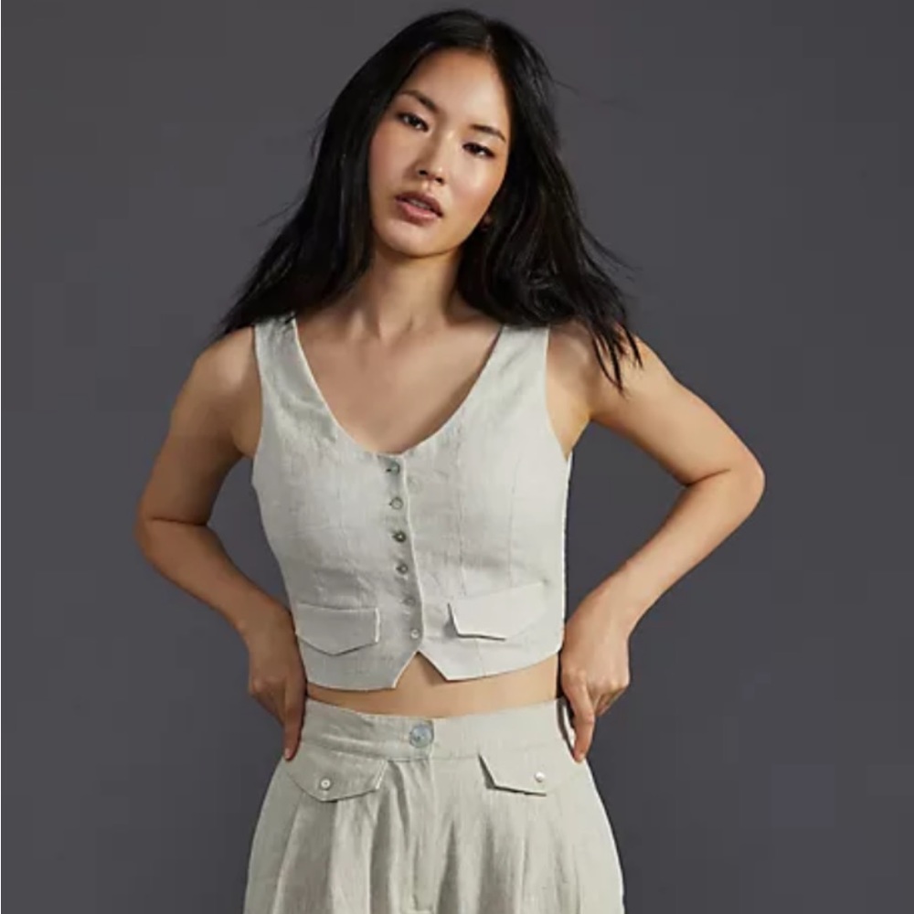 Anthropologie Sovere Cropped Linen Vest